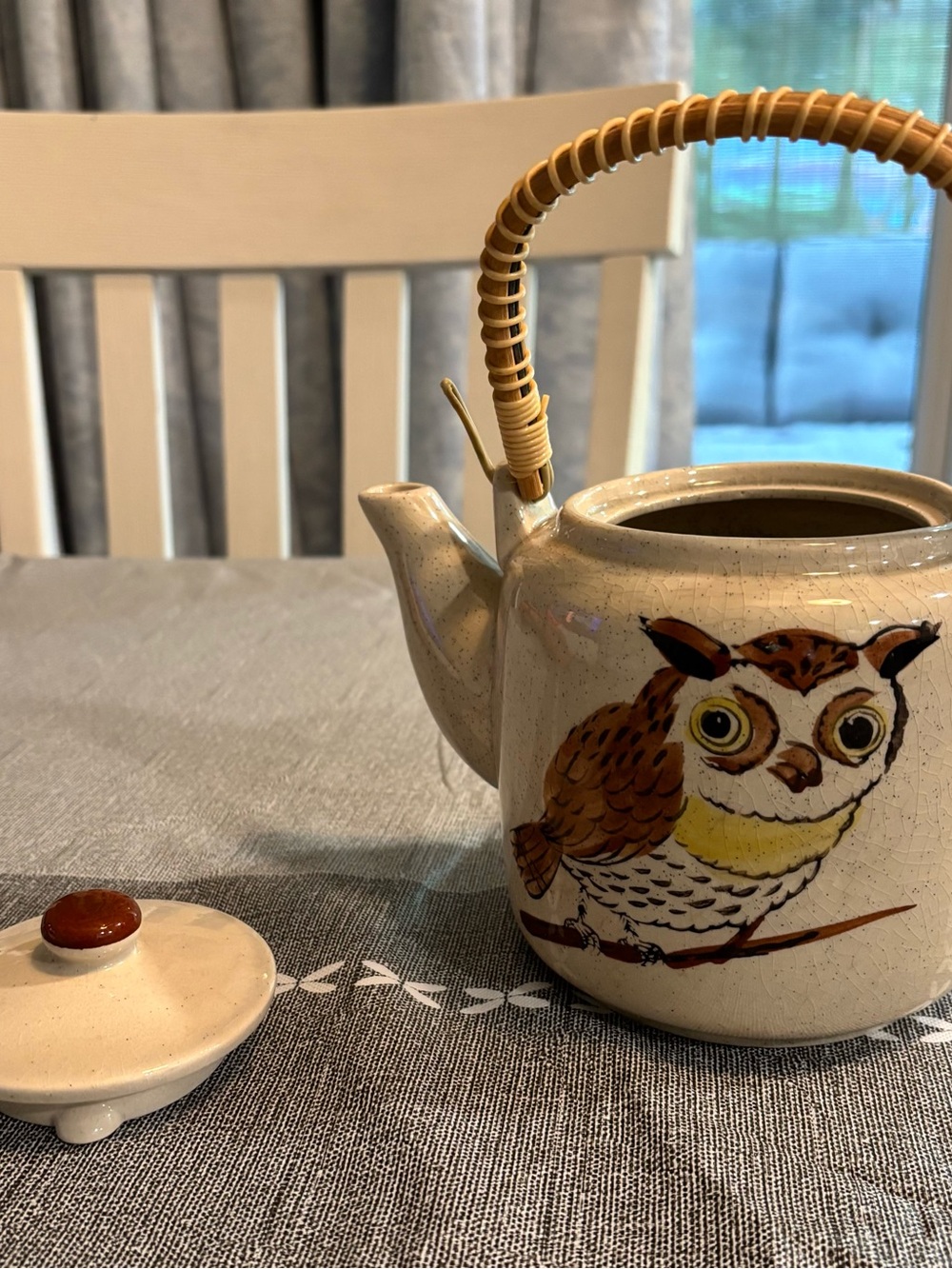 Otagiri Owl Ceramic Teapot - vintage Beige, Brown, Yellow